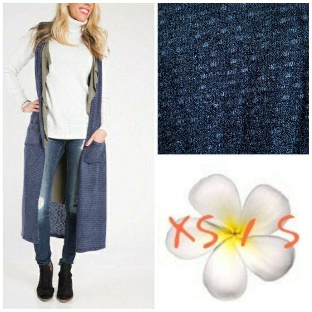 NWT Agnes & Dora Vest Duster Denim Dot Hacci Pockets XS/S